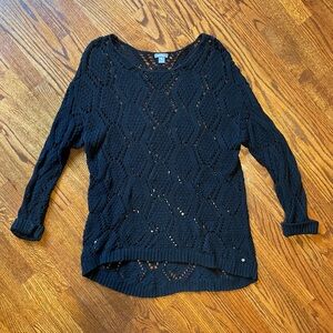 Eddie Bauer Black Open Weave Sweater Tunic - Size Large